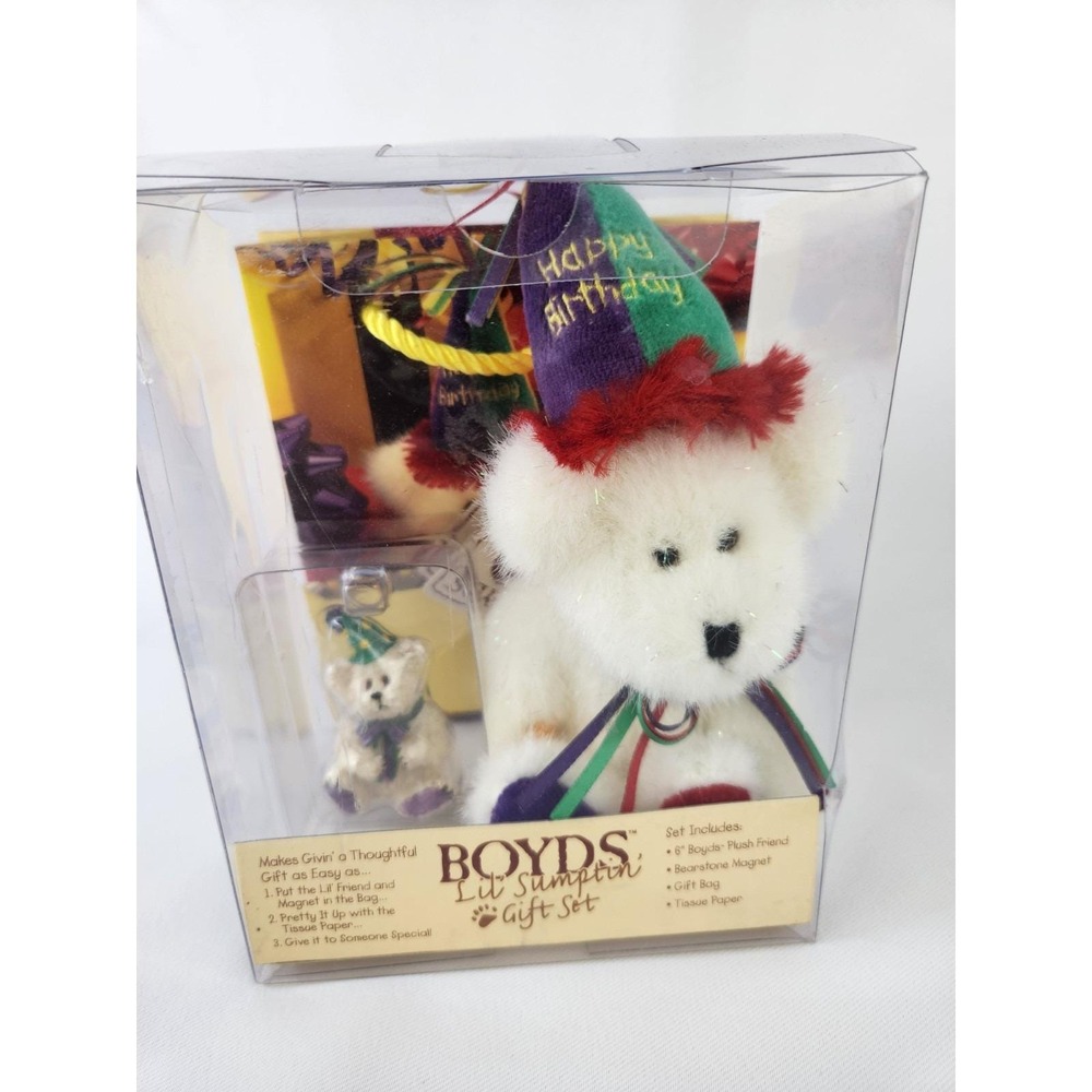 New VTG Boyds Bears 2005 Happy Birthday Lil' Sumptin' Gift Set #573016 Ornament